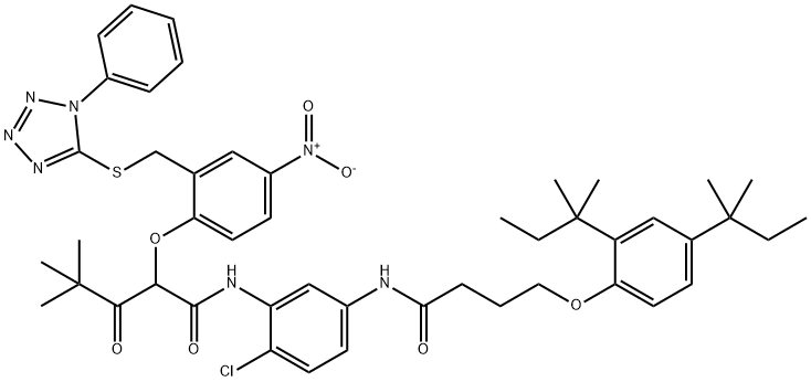 N-[5-[4-[2,4-bis(2-methylbutan-2-yl)phenoxy]butanoylamino]-2-chlorophenyl]-4,4-dimethyl-2-[4-nitro-2-[(1-phenyltetrazol-5-yl)sulfanylmethyl]phenoxy]-3-oxopentanamide 구조식 이미지