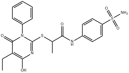 2-[(5-ethyl-4-hydroxy-6-oxo-1-phenyl-1,6-dihydropyrimidin-2-yl)sulfanyl]-N-(4-sulfamoylphenyl)propanamide 구조식 이미지