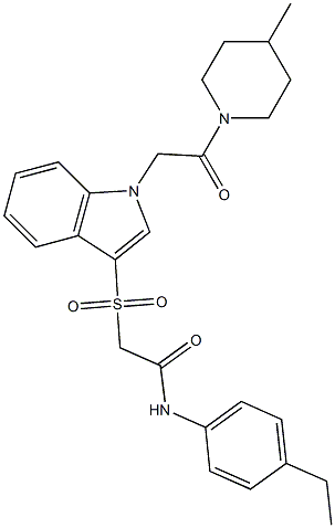 N-(4-ethylphenyl)-2-[1-[2-(4-methylpiperidin-1-yl)-2-oxoethyl]indol-3-yl]sulfonylacetamide Structure