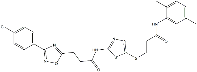 3-[3-(4-chlorophenyl)-1,2,4-oxadiazol-5-yl]-N-[5-[3-(2,5-dimethylanilino)-3-oxopropyl]sulfanyl-1,3,4-thiadiazol-2-yl]propanamide Structure