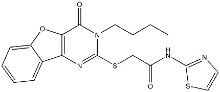 2-[(3-butyl-4-oxo-[1]benzofuro[3,2-d]pyrimidin-2-yl)sulfanyl]-N-(1,3-thiazol-2-yl)acetamide Structure