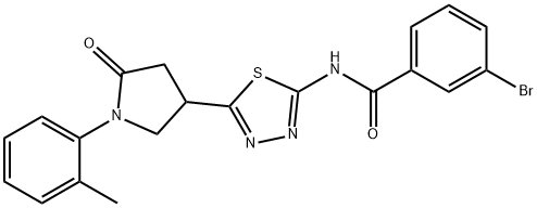 3-bromo-N-[5-[1-(2-methylphenyl)-5-oxopyrrolidin-3-yl]-1,3,4-thiadiazol-2-yl]benzamide Structure