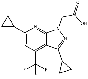 2-[3,6-Dicyclopropyl-4-(trifluoromethyl)pyrazolo[3,4-b]pyridin-1-yl]acetic acid 구조식 이미지