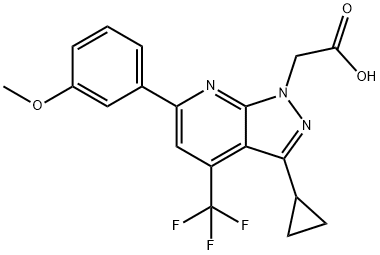 2-[3-Cyclopropyl-6-(3-methoxyphenyl)-4-(trifluoromethyl)pyrazolo[3,4-b]pyridin-1-yl]acetic acid Structure