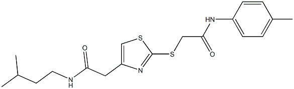 2-[2-[2-(4-methylanilino)-2-oxoethyl]sulfanyl-1,3-thiazol-4-yl]-N-(3-methylbutyl)acetamide Structure