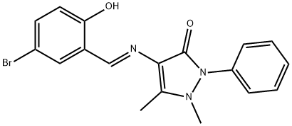 (E)-4-((5-bromo-2-hydroxybenzylidene)amino)-1,5-dimethyl-2-phenyl-1,2-dihydro-3H-pyrazol-3-one 구조식 이미지