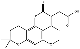 2-(5-methoxy-4,8,8-trimethyl-2-oxo-9,10-dihydropyrano[2,3-h]chromen-3-yl)acetic acid 구조식 이미지