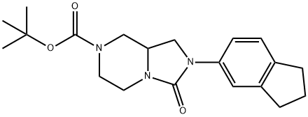 Imidazo[1,5-a]pyrazine-7(1H)-carboxylic acid, 2-(2,3-dihydro-1H-inden-5-yl)hexahydro-3-oxo-, 1,1-dimethylethyl ester Structure