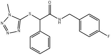 N-[(4-fluorophenyl)methyl]-2-(1-methyltetrazol-5-yl)sulfanyl-2-phenylacetamide 구조식 이미지