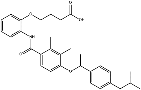 Butanoic acid, 4-[2-[[2,3-dimethyl-4-[1-[4-(2-methylpropyl)phenyl]ethoxy]benzoyl]amino]phenoxy]- 구조식 이미지