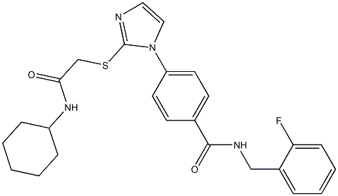 4-[2-[2-(cyclohexylamino)-2-oxoethyl]sulfanylimidazol-1-yl]-N-[(2-fluorophenyl)methyl]benzamide Structure