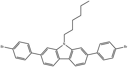 2,7-Bis(4-bromophenyl)-9-hexyl-9H-carbazole Structure