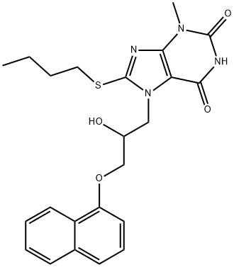 8-(butylthio)-7-(2-hydroxy-3-(naphthalen-1-yloxy)propyl)-3-methyl-3,7-dihydro-1H-purine-2,6-dione 구조식 이미지