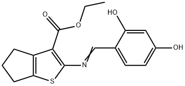 ethyl 2-[(2,4-dihydroxybenzylidene)amino]-5,6-dihydro-4H-cyclopenta[b]thiophene-3-carboxylate Structure