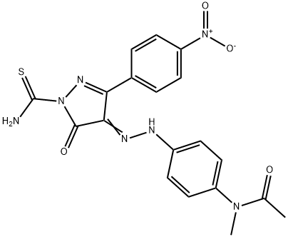 N-(4-{2-[1-(aminocarbonothioyl)-3-(4-nitrophenyl)-5-oxo-1,5-dihydro-4H-pyrazol-4-ylidene]hydrazino}phenyl)-N-methylacetamide 구조식 이미지