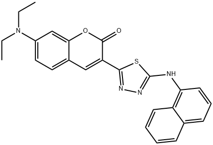 7-(diethylamino)-3-(5-(naphthalen-1-ylamino)-1,3,4-thiadiazol-2-yl)-2H-chromen-2-one 구조식 이미지