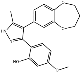 2-(4-(3,4-dihydro-2H-benzo[b][1,4]dioxepin-7-yl)-5-methyl-1H-pyrazol-3-yl)-5-methoxyphenol 구조식 이미지