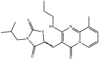 (Z)-3-isobutyl-5-((9-methyl-4-oxo-2-(propylamino)-4H-pyrido[1,2-a]pyrimidin-3-yl)methylene)-2-thioxothiazolidin-4-one Structure