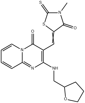 (Z)-3-methyl-5-((4-oxo-2-(((tetrahydrofuran-2-yl)methyl)amino)-4H-pyrido[1,2-a]pyrimidin-3-yl)methylene)-2-thioxothiazolidin-4-one 구조식 이미지