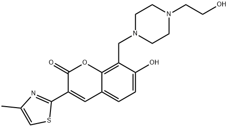 7-hydroxy-8-((4-(2-hydroxyethyl)piperazin-1-yl)methyl)-3-(4-methylthiazol-2-yl)-2H-chromen-2-one 구조식 이미지