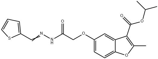 isopropyl (E)-2-methyl-5-(2-oxo-2-(2-(thiophen-2-ylmethylene)hydrazinyl)ethoxy)benzofuran-3-carboxylate Structure