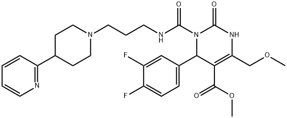 5-Pyrimidinecarboxylic acid, 6-(3,4-difluorophenyl)-1,2,3,6-tetrahydro-4-(methoxymethyl)-2-oxo-1-[[[3-[4-(2-pyridinyl)-1-piperidinyl]propyl]amino]carbonyl]-, methyl ester 구조식 이미지