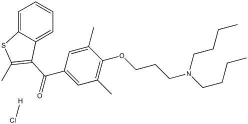 [4-[3-(dibutylamino)propoxy]-3,5-dimethyl-phenyl]-(2-methylbenzothiophen-3-yl)methanone hydrochloride Structure