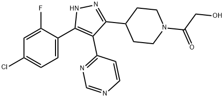 Ethanone, 1-[4-[5-(4-chloro-2-fluorophenyl)-4-(4-pyrimidinyl)-1H-pyrazol-3-yl]-1-piperidinyl]-2-hydroxy- Structure