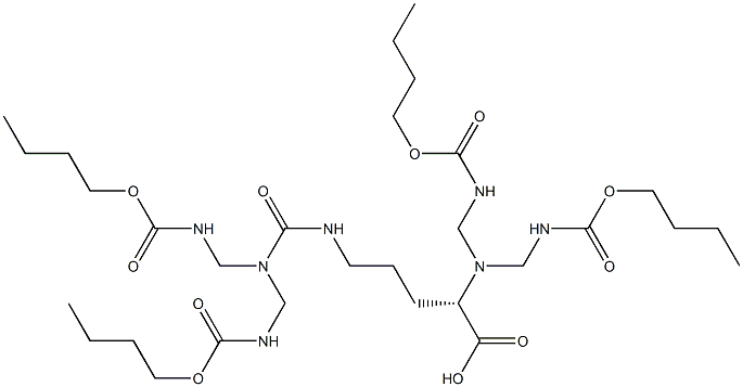 (S)-4,11-Bis(((butoxycarbonyl)amino)methyl)-10-carboxy-5-oxo-2,4,6,11,13-pentaazatetradecanedioic acid, 1,14-dibutyl ester Structure