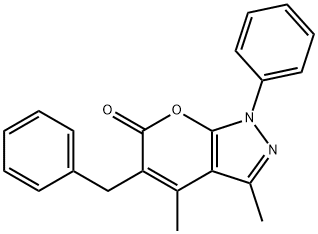 Pyrano[2,3-c]pyrazol-6(1H)-one,3,4-dimethyl-1-phenyl-5-(phenylmethyl)- 구조식 이미지