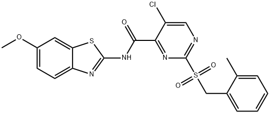 5-chloro-N-(6-methoxy-1,3-benzothiazol-2-yl)-2-[(2-methylphenyl)methylsulfonyl]pyrimidine-4-carboxamide Structure
