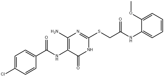 N-[6-amino-2-[2-(2-methoxyanilino)-2-oxoethyl]sulfanyl-4-oxo-1H-pyrimidin-5-yl]-4-chlorobenzamide Structure