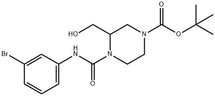 1-Piperazinecarboxylic acid, 4-[[(3-bromophenyl)amino]carbonyl]-3-(hydroxymethyl)-, 1,1-dimethylethyl ester Structure