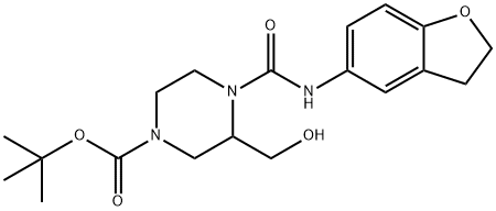 1-Piperazinecarboxylic acid, 4-[[(2,3-dihydro-5-benzofuranyl)amino]carbonyl]-3-(hydroxymethyl)-, 1,1-dimethylethyl ester Structure