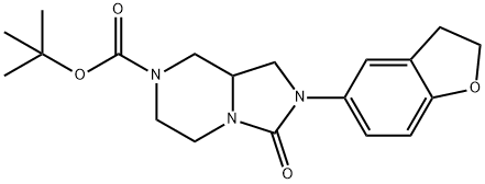 Imidazo[1,5-a]pyrazine-7(1H)-carboxylic acid, 2-(2,3-dihydro-5-benzofuranyl)hexahydro-3-oxo-, 1,1-dimethylethyl ester Structure