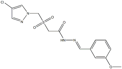 2-[(4-chloropyrazol-1-yl)methylsulfonyl]-N-[(E)-(3-methoxyphenyl)methylideneamino]acetamide Structure