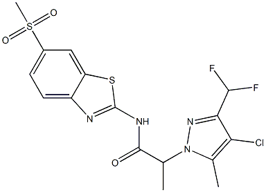 2-[4-chloro-3-(difluoromethyl)-5-methylpyrazol-1-yl]-N-(6-methylsulfonyl-1,3-benzothiazol-2-yl)propanamide Structure