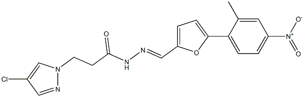 3-(4-chloropyrazol-1-yl)-N-[(E)-[5-(2-methyl-4-nitrophenyl)furan-2-yl]methylideneamino]propanamide Structure