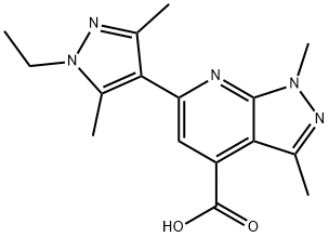 6-(1-Ethyl-3,5-dimethyl-pyrazol-4-yl)-1,3-dimethyl-pyrazolo[3,4-b]pyridine-4-carboxylic acid 구조식 이미지