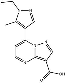 7-(1-Ethyl-5-methyl-pyrazol-4-yl)pyrazolo[1,5-a]pyrimidine-3-carboxylic acid 구조식 이미지