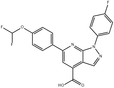 6-[4-(Difluoromethoxy)phenyl]-1-(4-fluorophenyl)pyrazolo[3,4-b]pyridine-4-carboxylic acid Structure