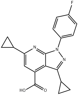3,6-Dicyclopropyl-1-(4-fluorophenyl)pyrazolo[3,4-b]pyridine-4-carboxylic acid Structure
