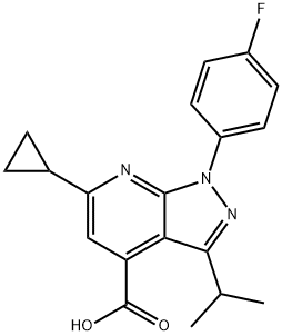 6-Cyclopropyl-1-(4-fluorophenyl)-3-isopropyl-pyrazolo[3,4-b]pyridine-4-carboxylic acid Structure