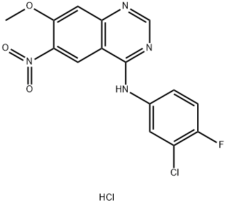 N-(3-chloro-4-fluorophenyl)-7-methoxy-6-nitroquinazolin-4-amine hydrochloride Structure
