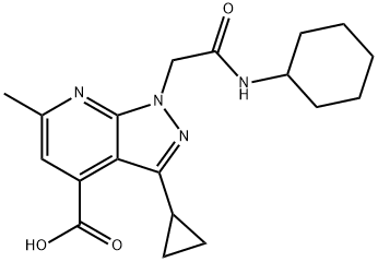 1-[2-(Cyclohexylamino)-2-oxoethyl]-3-cyclopropyl-6-methyl-1H-pyrazolo[3,4-b]pyridine-4-carboxylic acid 구조식 이미지