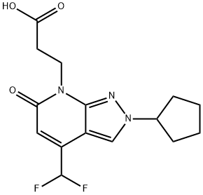 3-[2-Cyclopentyl-4-(difluoromethyl)-6-oxo-2,6-dihydro-7H-pyrazolo[3,4-b]pyridin-7-yl]propanoic acid 구조식 이미지