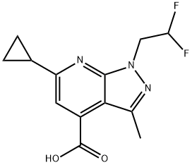 6-Cyclopropyl-1-(2,2-difluoroethyl)-3-methyl-pyrazolo[3,4-b]pyridine-4-carboxylic acid 구조식 이미지
