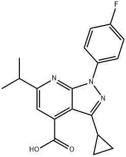 3-Cyclopropyl-1-(4-fluorophenyl)-6-isopropyl-pyrazolo[3,4-b]pyridine-4-carboxylic acid Structure