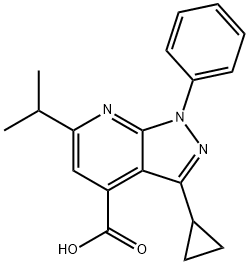 3-Cyclopropyl-6-isopropyl-1-phenyl-pyrazolo[3,4-b]pyridine-4-carboxylic acid 구조식 이미지