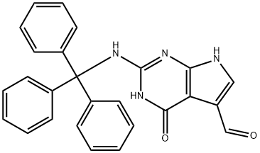 4,7-Dihydro-4-oxo-2-[(triphenylmethyl)amino]-3H-pyrrolo[2,3-d]pyrimidine-5-carboxaldehyde 구조식 이미지